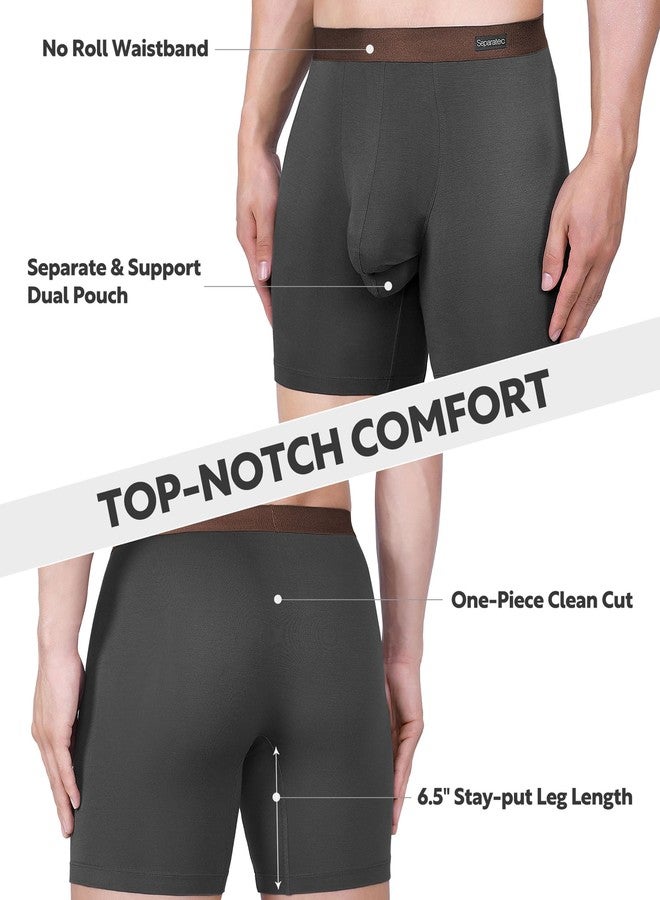 Separatec ملابس داخلية رجالية من Separatec مزودة بجيب، مصنوعة من قماش رايون ماص للرطوبة من الخيزران، سراويل بوكسر رجالية قابلة للتهوية، عبوة من 3 أو 6 قطع (مقاس متوسط، رمادي داكن). - Image 5